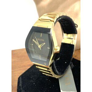 Bulova Women's Watch 97L164 Quartz Black Dial Gold Tone Stainless Steel 30mm